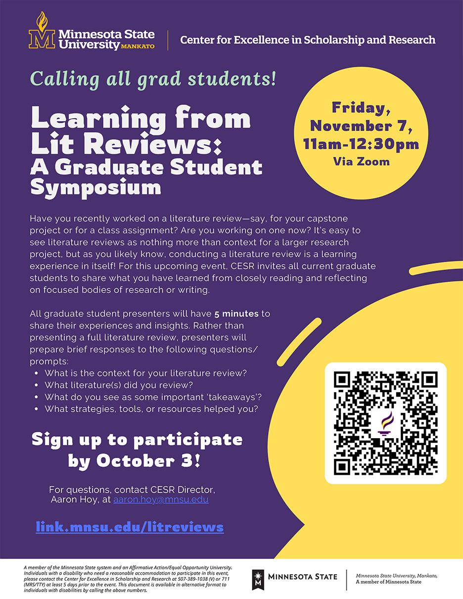 Learning from Lit Reviews: A Grad Student Symposium Friday, November 7th at 11am to 12:30pm via Zoom poster
